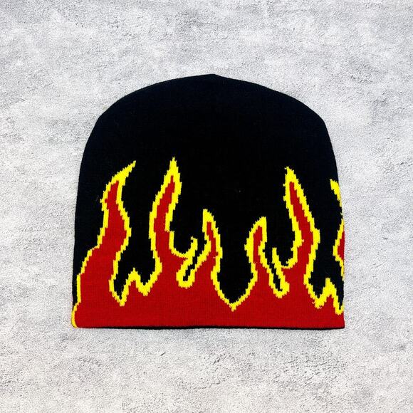 grunge gothic punk flame black and red beanie - Picture 1 of 5